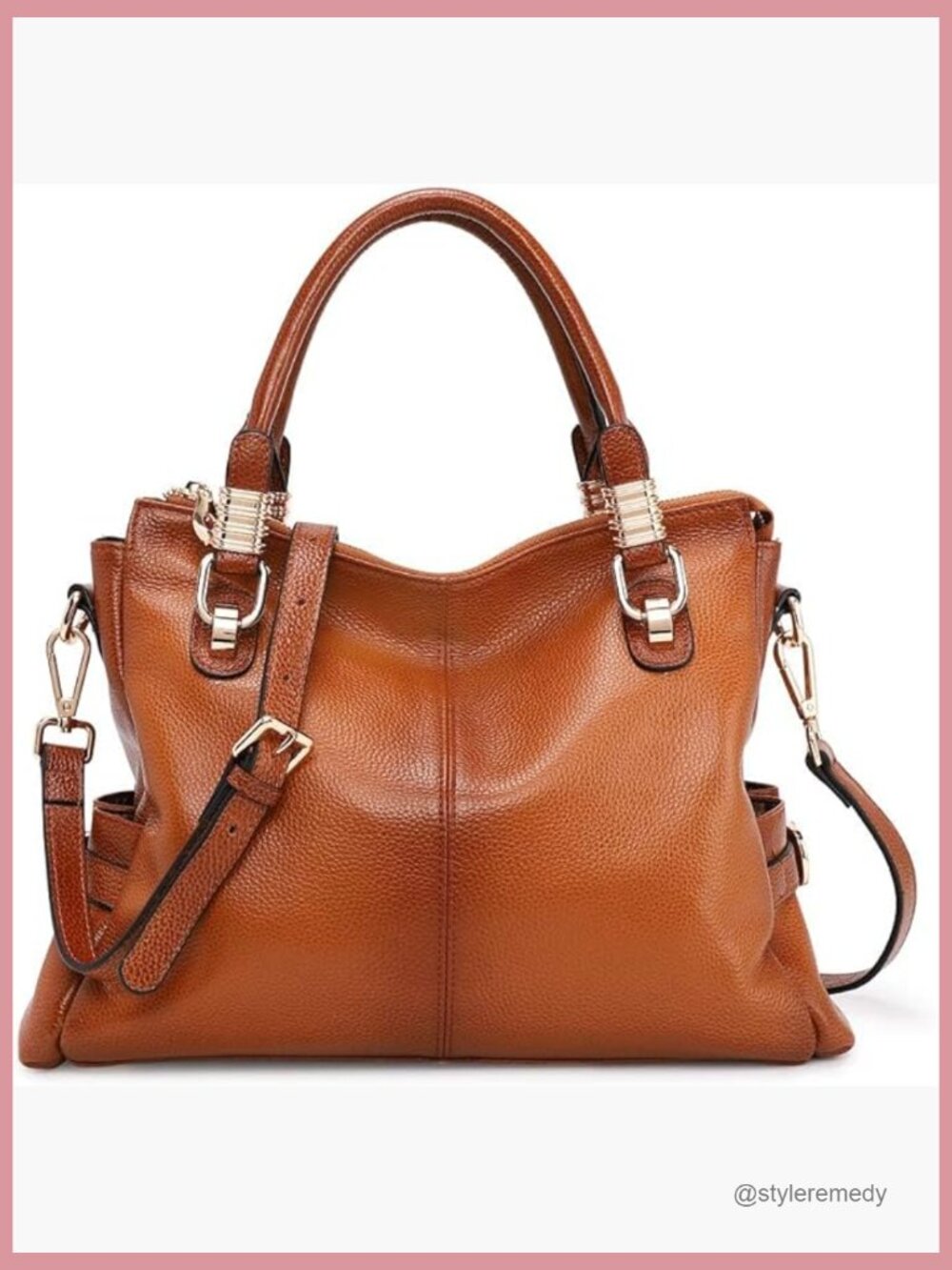 Genuine Leather Satchel Tote Shoulder Bag with Top Grain Cowhide